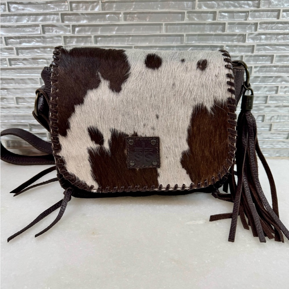 STS Ranchwear Cowhide Crossbody Bag in Brown and White